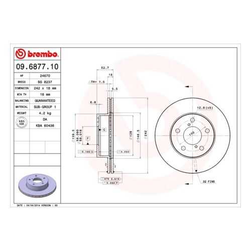 Тормозной диск brembo 09.6877.10 в Emex