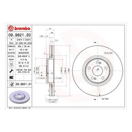 Тормозной диск brembo 09.9821.21 в Emex