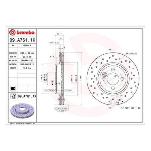 Тормозной диск brembo 09.A761.1X в Emex