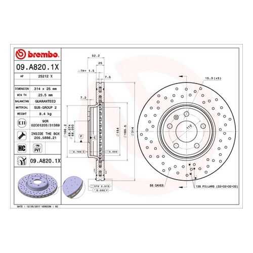 Тормозной диск brembo 09.A820.1X в Emex