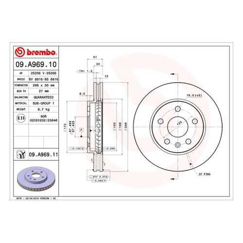 Тормозной диск brembo 09.A969.11 в Emex