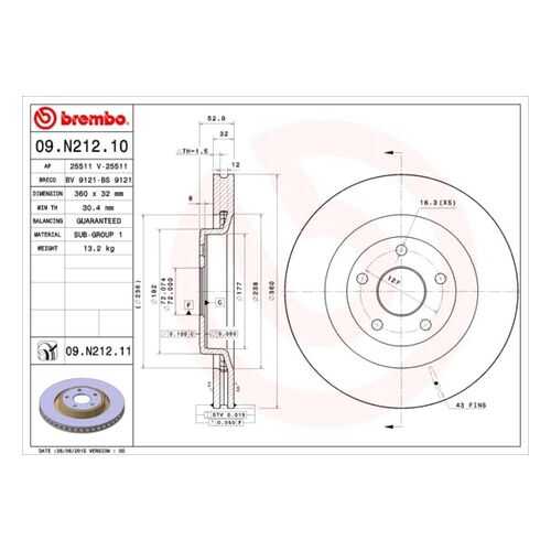 Тормозной диск brembo 09.N212.10 в Emex