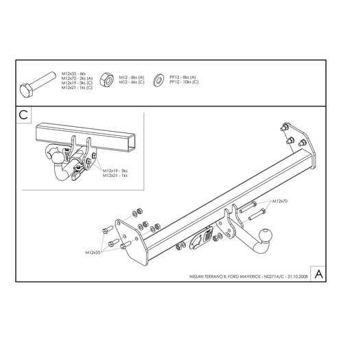 Galia Фаркоп оцинкованный Ford Maverick 1993-2000, Nissan Terrano 1993-2002 твердое крепле в Emex